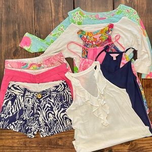 Lilly Pulitzer Lot Bundle of 9 Shorts Shirts Dress EUC